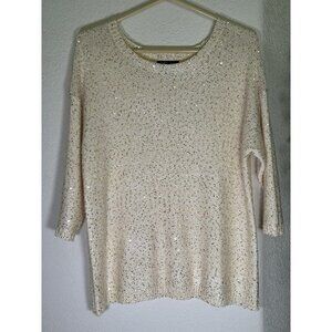 MNG Suit brand Sweater Cream Gold Sequin Metallic Women's Size Small Lightweight